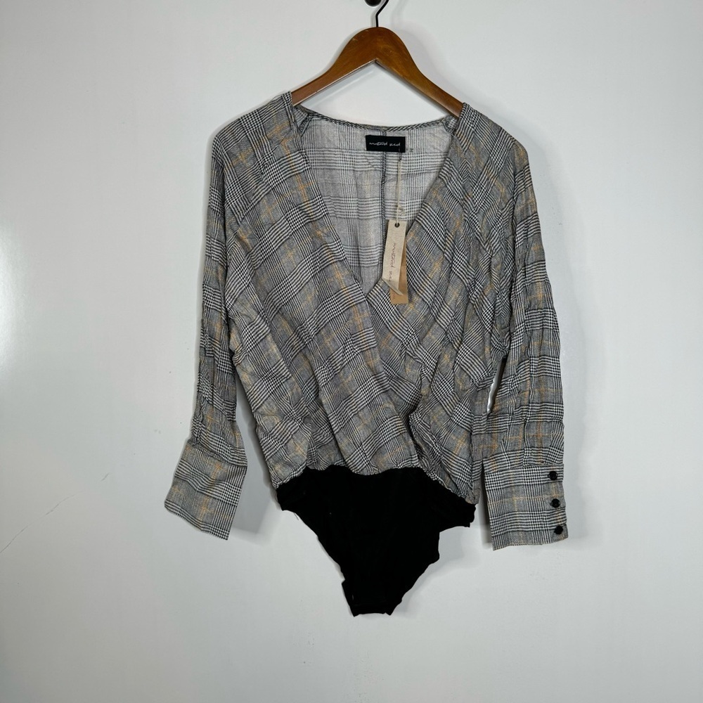 Mustard Seed NWT Plaid Wrap Front Bodysuit Size Medium